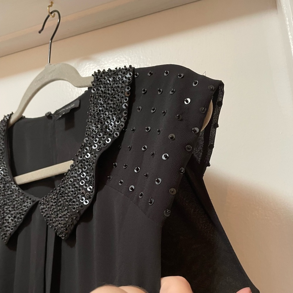 *on hold* Ann Taylor Black Sequin Beaded Collar Blouse - Picture 11 of 12